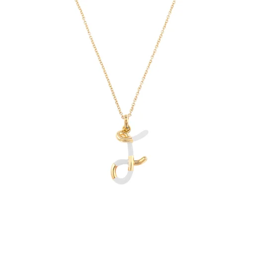 White Enamel Half-Half Initial Pendant Necklace