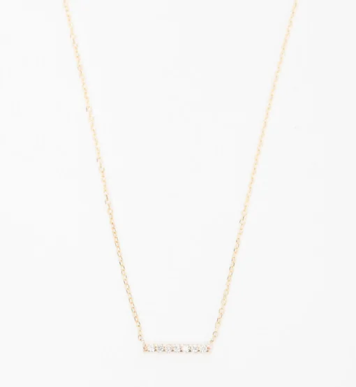 Yellow Gold 7 Diamond Tiny Pavé Bar Necklace