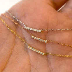 Yellow Gold 7 Diamond Tiny Pavé Bar Necklace