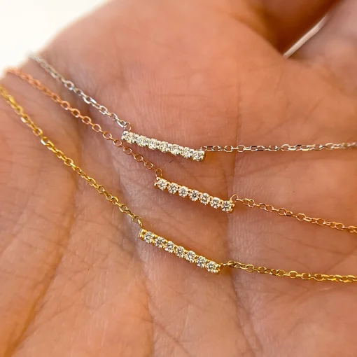 Yellow Gold 7 Diamond Tiny Pavé Bar Necklace
