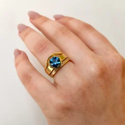 2.00 ct Blue Hexagon Montana Sapphire Half-Bezel Temple Ring