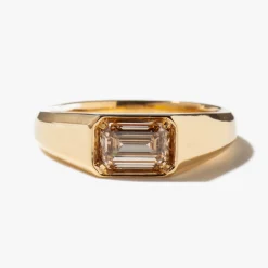 1.03 ct East-West Emerald-cut Champagne Diamond Reverence Signet Ring