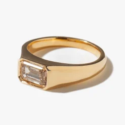 1.03 ct East-West Emerald-cut Champagne Diamond Reverence Signet Ring