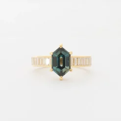 2.15 ct Hexagonal Teal Sapphire Cascade Solitaire