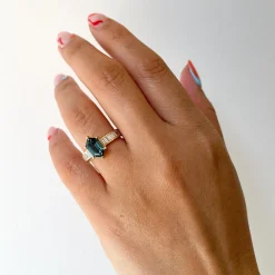 2.15 ct Hexagonal Teal Sapphire Cascade Solitaire