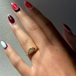 1.05 ct Lab-Grown Step-cut Pear Diamond Elation Signet Ring