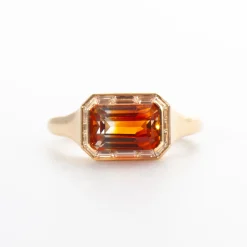 2.26 ct Orange Sapphire & Trapezoid Diamond Engagement Ring
