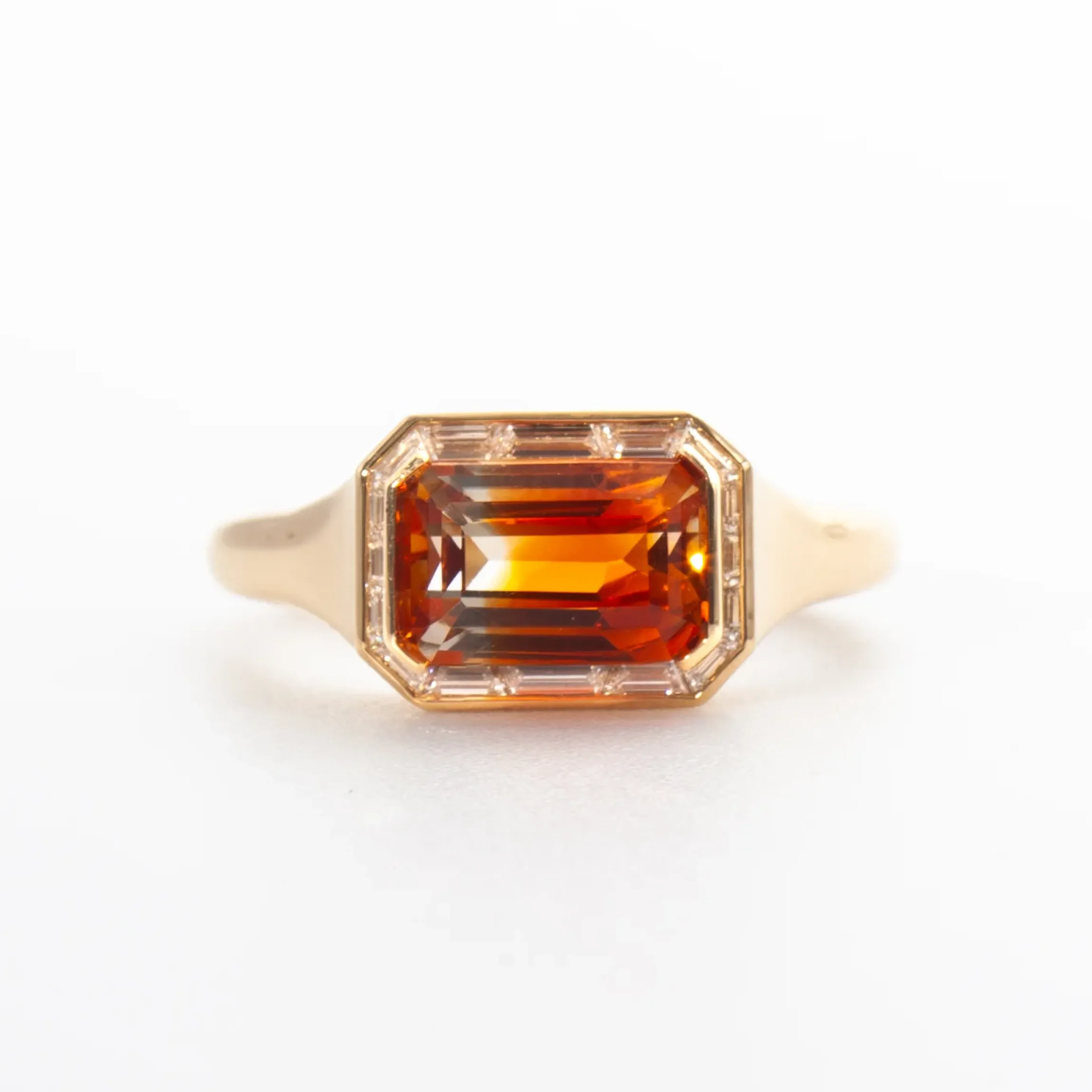 2.26 ct Orange Sapphire & Trapezoid Diamond Engagement Ring