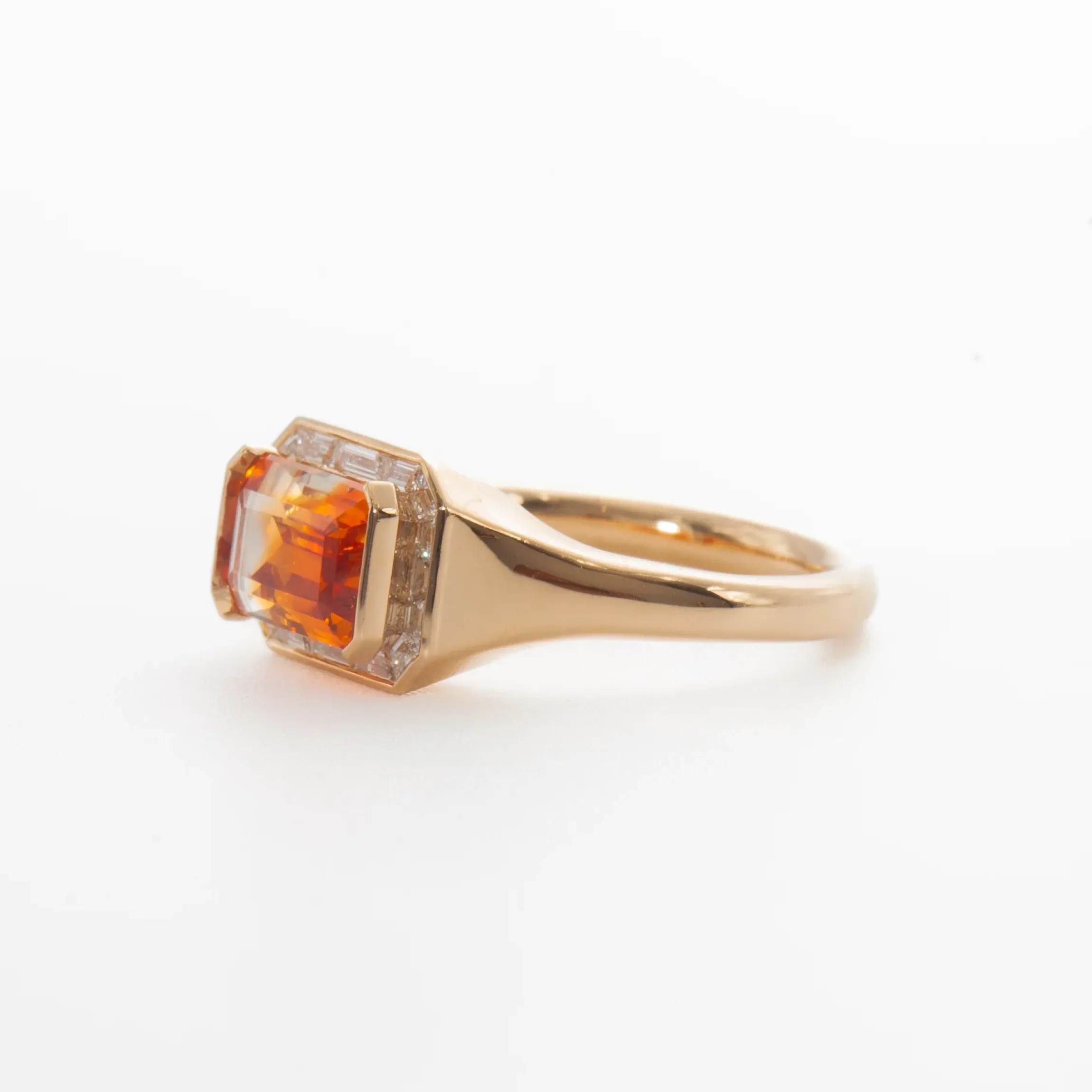 2.26 ct Orange Sapphire & Trapezoid Diamond Engagement Ring
