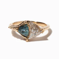 Aquatic Trillion Diamond and Teal Sapphire Engagement Ring
