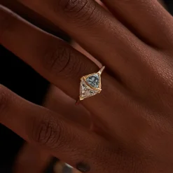 Aquatic Trillion Diamond and Teal Sapphire Engagement Ring