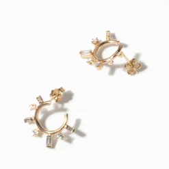 Baguette & Prong Diamond Front to Back Circle Hoops