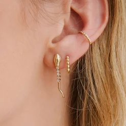 Beaded Hinge Huggie Hoop