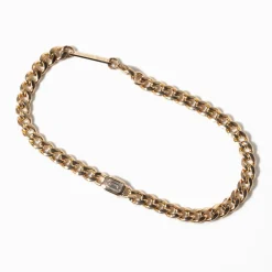 Bezel Set Emerald Cut Diamond on Medium Curb Chain Bracelet