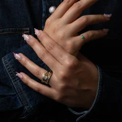 Bezel Teardrop Turquoise and Prong Diamond Ring