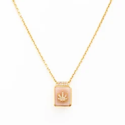 Cannabis Leaf on Pink Opal Signet Necklace
