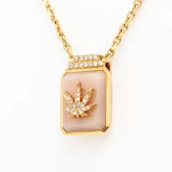 Cannabis Leaf on Pink Opal Signet Necklace