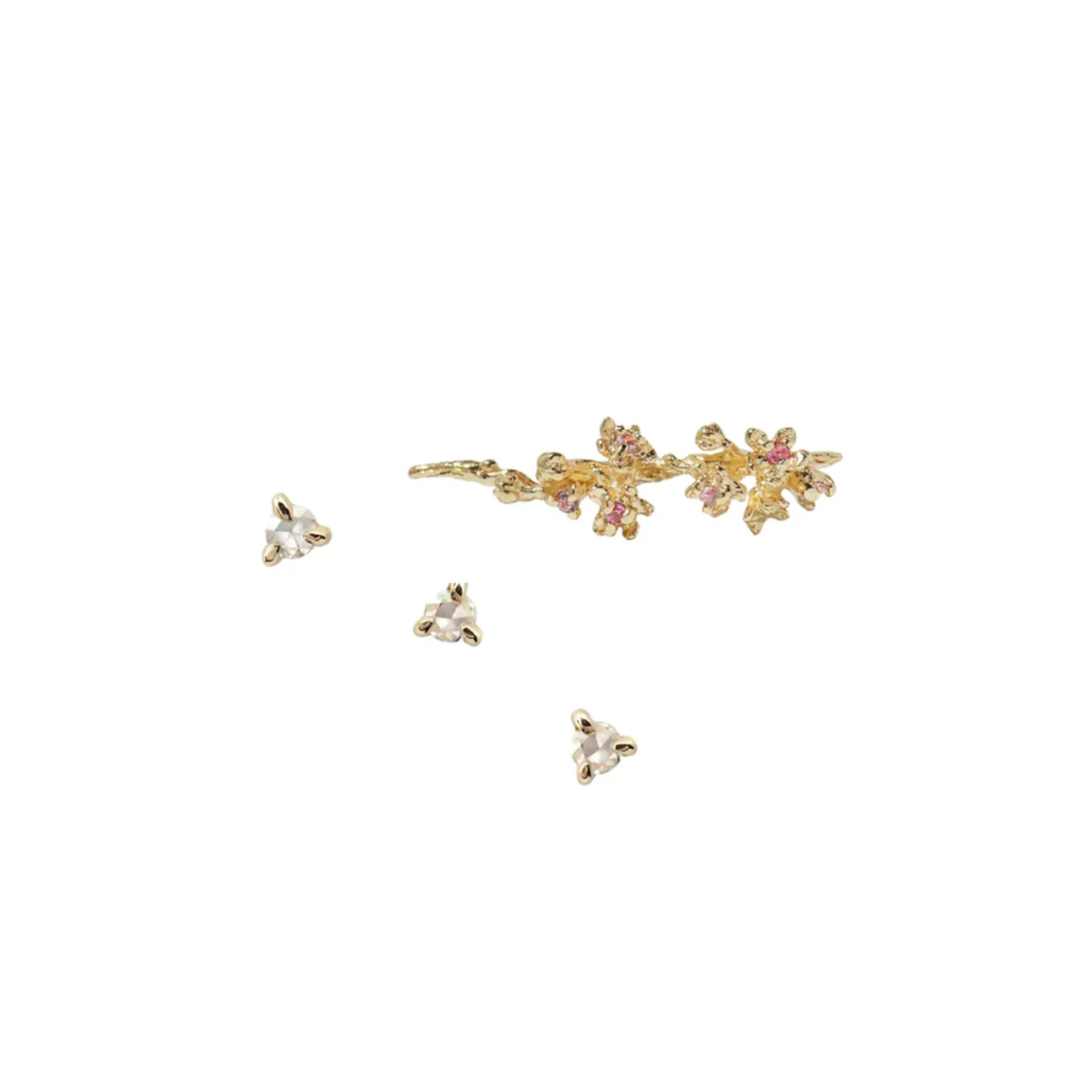 Cherry Blossom & Diamond Dewdrops on Sleeping Petal Garden Ring