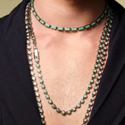 Chrysoprase Small Linear Baguette Tile Rivière Necklace