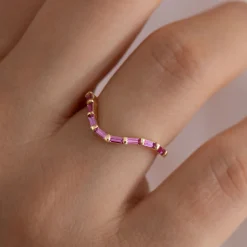 Curved Pink Baguette Sapphire Ring