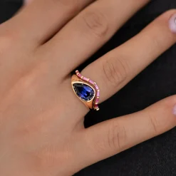 Curved Pink Baguette Sapphire Ring