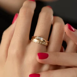 Diamond & Matte Gold Scalloped Eternity Band