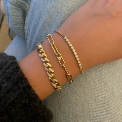 Diamond Bezel Tennis Segment Curb Chain Bracelet