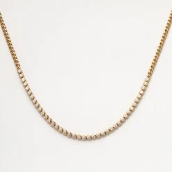 Diamond Bezel Tennis Segment Small Curb Chain Necklace
