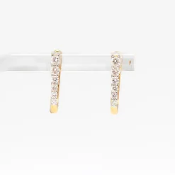 Diamond Half Paperclip Yellow Gold Huggie Hoops