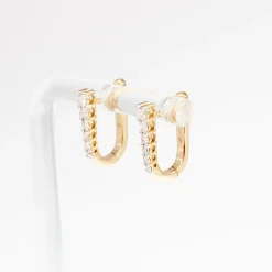 Diamond Half Paperclip Yellow Gold Huggie Hoops