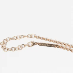 Diamond Mosaic Brushed Gold Vertical Hexagon Tag Rolo Chain Necklace