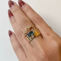 Emerald and Pear Cut Sapphire and Diamond Bricolage Ring