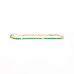Emerald and White Diamond & Paperclip Half Tennis Bracelet