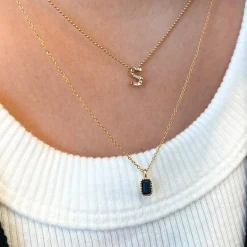 Emerald Cut Blue Sapphire Wisp Necklace