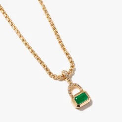 Emerald Cut Emerald & Pavé Diamond Bail Box Chain Necklace
