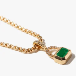 Emerald Cut Emerald & Pavé Diamond Bail Box Chain Necklace