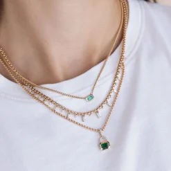 Emerald Cut Emerald & Pavé Diamond Bail Box Chain Necklace