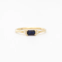 Emerald-Cut Blue Sapphire Deco Ring