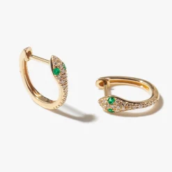 Emerald-Eye Snake Huggie Hoops