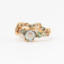 Exclusive Orbital Hex Blue Sapphire Cluster Ring