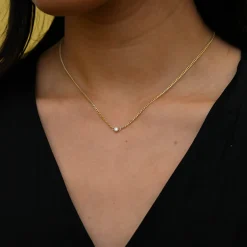 Extra Small Curb Chain Bezel Diamond Necklace