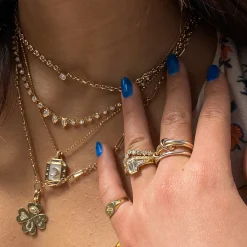 Floating Diamond on Small Puffed Mariner Chain Necklace