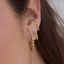 Gold Spiked Hinged Huggie Hoops