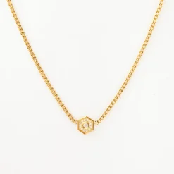 Hexagon Halo on Curb Chain Necklace