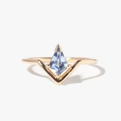 Kite Cut Blue Sapphire Nestled Ring