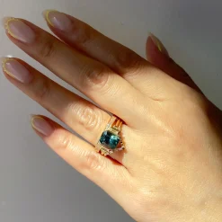 Lagoon Teal Sapphire & Diamond Ring