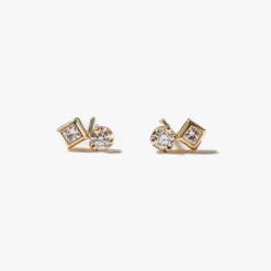 Mixed Round & Princess Diamond Studs