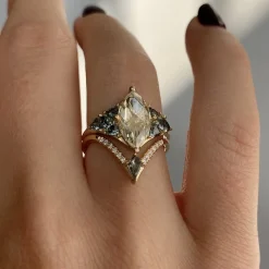 Nesting Kite Diamond Wedding Ring with a Pave Diamond Band