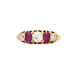 Old Mine Diamond & Ruby Half Hoop Ring