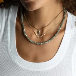 Pear Blue Sapphire Bezel Pendant Snake Chain Necklace